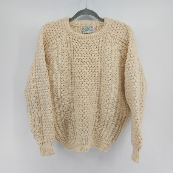 Donegal Sweaters - Donegal Wool Homecraft Irish Wool Cableknit Fisherman Sweater Cream in Color